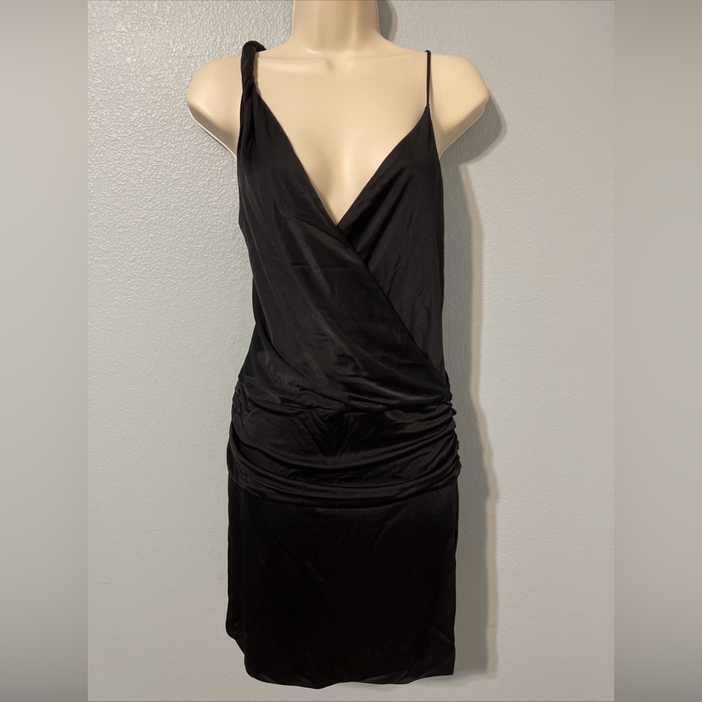 Black Halo Black Draped Halter Cocktail Dress Ruched Sheath NWT Small